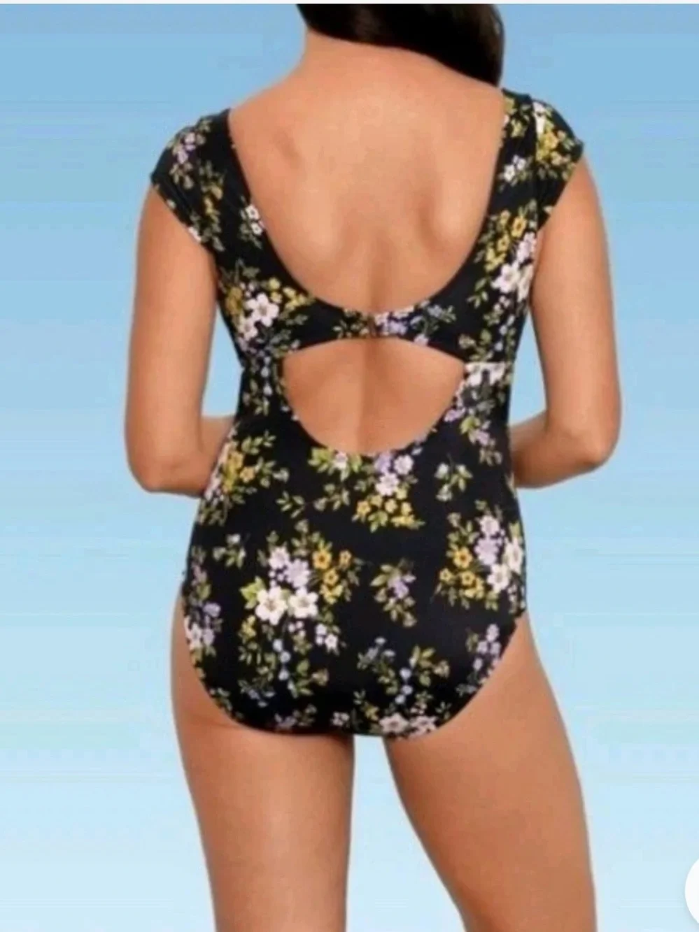 Beach Betty By Miracle Brands Black Floral One-Piece Swimsuit with Twist Front